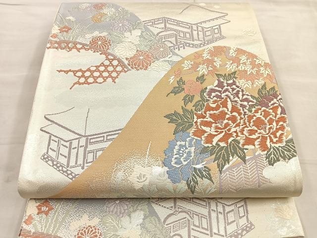 平和屋着物◎六通柄袋帯 唐織 京名所風景花文 金糸 正絹 逸品 BAAL6215ea