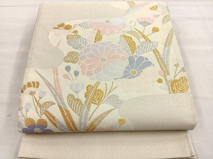 平和屋着物◎太鼓柄袋帯 菊 金銀糸 正絹 逸品 BAAL6216ea