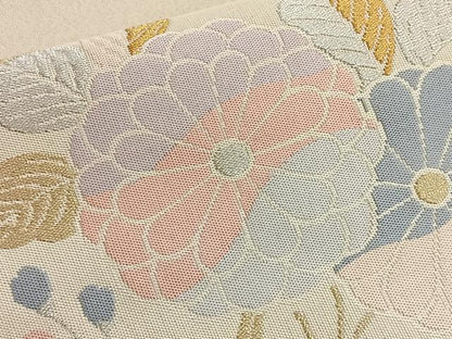 平和屋着物◎太鼓柄袋帯 菊 金銀糸 正絹 逸品 BAAL6216ea