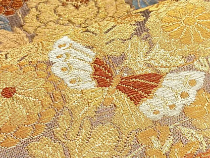 平和屋着物◎六通柄袋帯 唐織 流水地紙花蝶文 金銀糸 正絹 逸品 BAAL6228ea