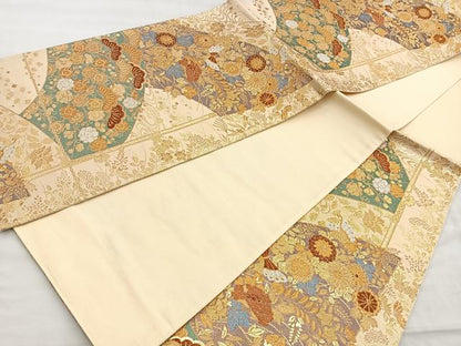 平和屋着物◎六通柄袋帯 唐織 流水地紙花蝶文 金銀糸 正絹 逸品 BAAL6228ea