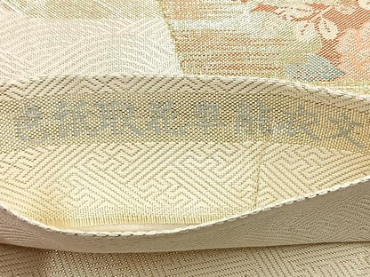 平和屋着物◎佐賀錦 六通柄袋帯 唐織 色紙取花車能衣文 金銀糸 正絹 逸品 BAAL6229ea