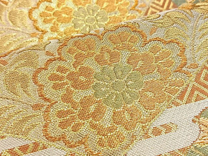 平和屋着物◎六通柄袋帯 正倉院地紙重ね花鳥文 金糸 正絹 逸品 BAAL6231ea