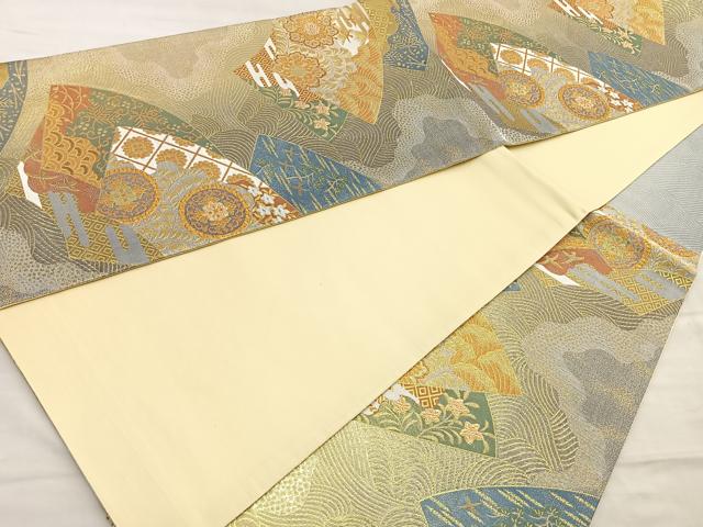 平和屋着物◎六通柄袋帯 正倉院地紙重ね花鳥文 金糸 正絹 逸品 BAAL6231ea