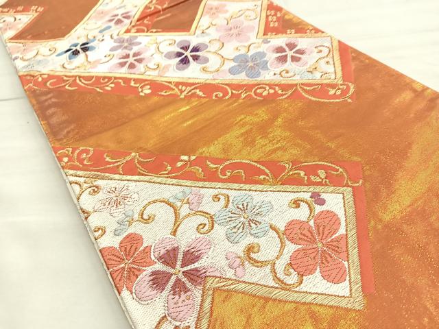 平和屋着物◎両面六通柄袋帯 花唐草文 金糸 正絹 逸品 BAAL6233ea