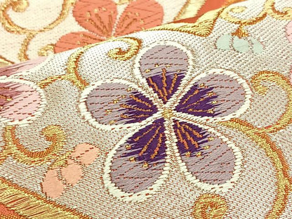 平和屋着物◎両面六通柄袋帯 花唐草文 金糸 正絹 逸品 BAAL6233ea