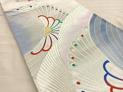 平和屋着物◎六通柄袋帯 唐織 孔雀羽花文 金銀糸 正絹 逸品 BAAL6245ea