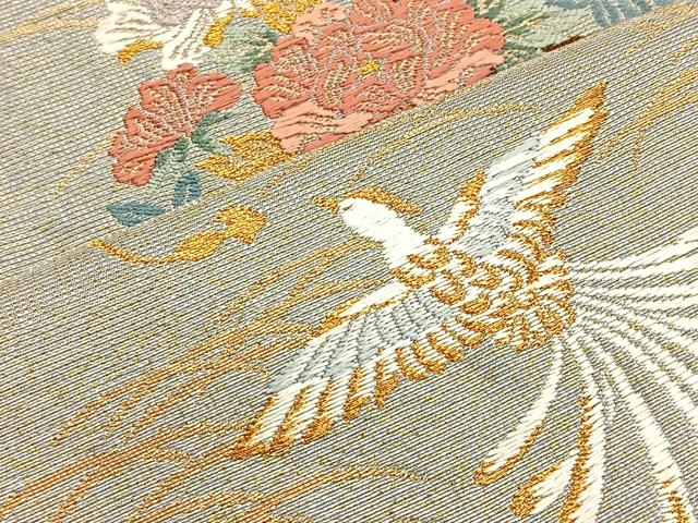 平和屋着物◎六通柄袋帯 唐織 春秋花車文 金銀糸 正絹 逸品