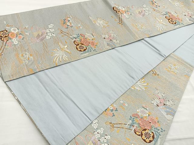 平和屋着物◎六通柄袋帯 唐織 春秋花車文 金銀糸 正絹 逸品