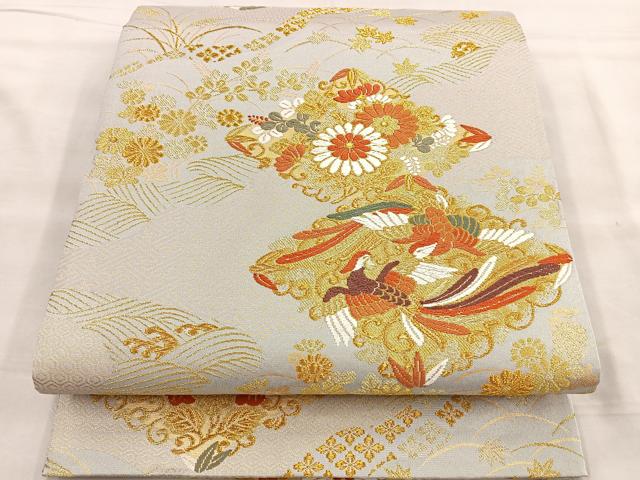 平和屋着物●六通柄袋帯 唐織 花鳥菱文 金糸 正絹 逸品 BAAL6279ea