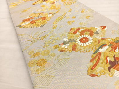 平和屋着物●六通柄袋帯 唐織 花鳥菱文 金糸 正絹 逸品 BAAL6279ea