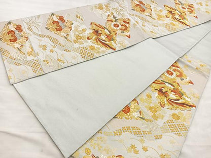 平和屋着物●六通柄袋帯 唐織 花鳥菱文 金糸 正絹 逸品 BAAL6279ea