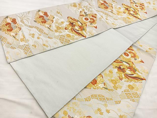 平和屋着物●六通柄袋帯 唐織 花鳥菱文 金糸 正絹 逸品 BAAL6279ea