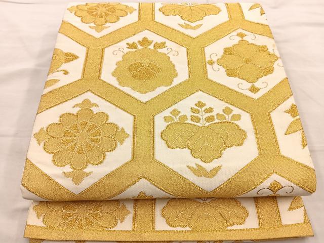 平和屋着物◎六通柄袋帯 亀甲花文 金糸 正絹 逸品 BAAL6417ea