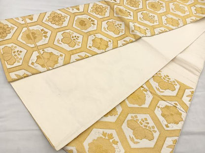 平和屋着物◎六通柄袋帯 亀甲花文 金糸 正絹 逸品 BAAL6417ea