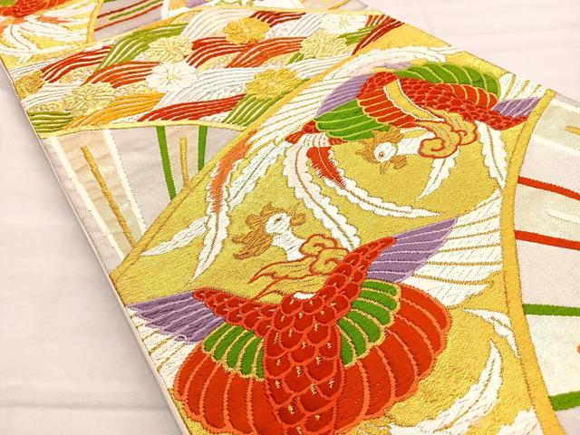 平和屋着物◎六通柄袋帯 唐織 鳳凰扇面花文 金銀糸 正絹 逸品 BAAL6433ea
