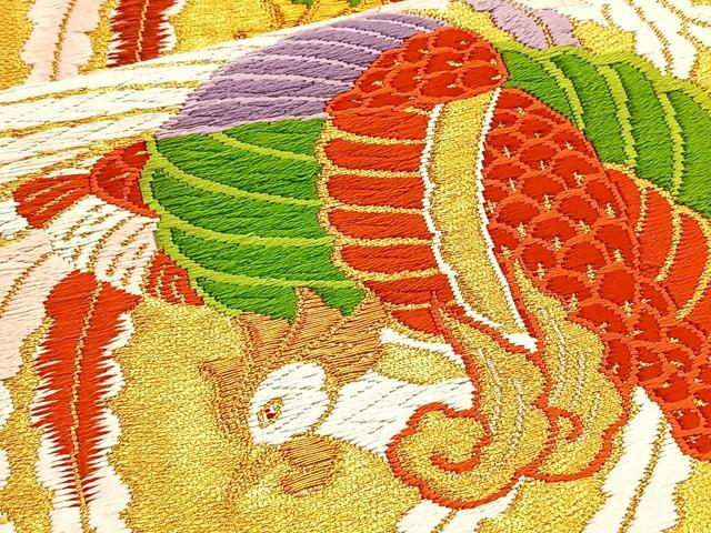 平和屋着物◎六通柄袋帯 唐織 鳳凰扇面花文 金銀糸 正絹 逸品 BAAL6433ea