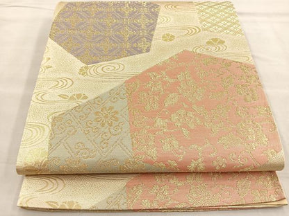 平和屋着物◎六通柄袋帯 亀甲花唐草文 金糸 正絹 逸品 BAAL6445ea