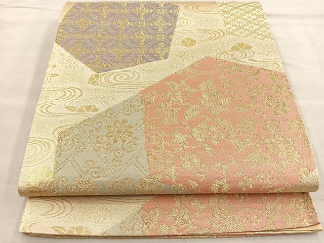 平和屋着物◎六通柄袋帯 亀甲花唐草文 金糸 正絹 逸品 BAAL6445ea