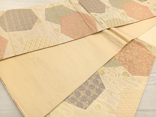 平和屋着物◎六通柄袋帯 亀甲花唐草文 金糸 正絹 逸品 BAAL6445ea