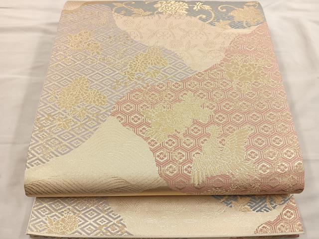 平和屋着物◎六通柄袋帯 道長鳳凰花唐草文 金糸 正絹 逸品 BAAL6448ea