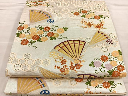 平和屋着物◎六通柄袋帯 唐織 檜扇文 金銀糸 正絹 逸品 BAAL6455ea