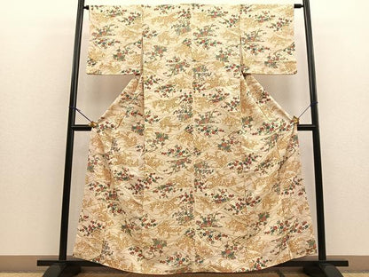 平和屋着物■上質な小紋　草花文　金彩　正絹　逸品　BAAL6734yc