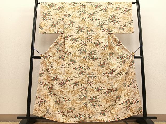 平和屋着物■上質な小紋　草花文　金彩　正絹　逸品　BAAL6734yc