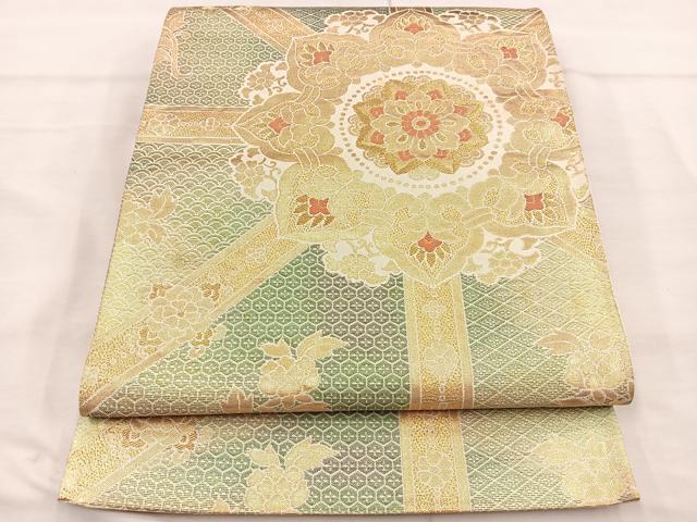 平和屋着物◎六通柄袋帯 正倉院蜀江文様 金糸 正絹 逸品 BAAL7105di