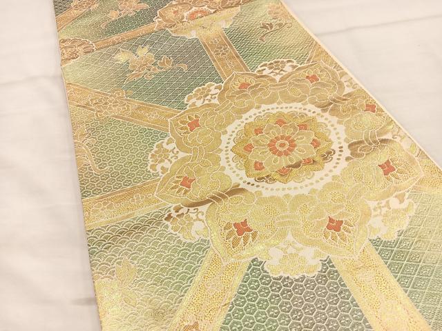 平和屋着物◎六通柄袋帯 正倉院蜀江文様 金糸 正絹 逸品 BAAL7105di