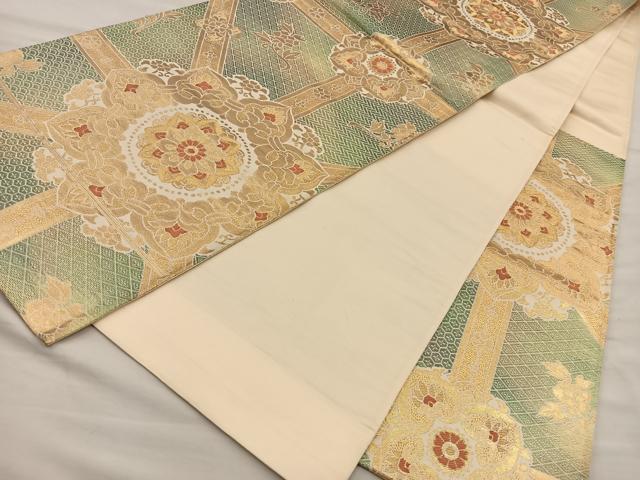 平和屋着物◎六通柄袋帯 正倉院蜀江文様 金糸 正絹 逸品 BAAL7105di