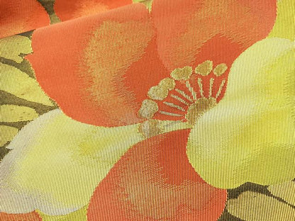 平和屋着物◎六通柄袋帯 草花文 黒地 金糸 正絹 逸品 BAAL7293di