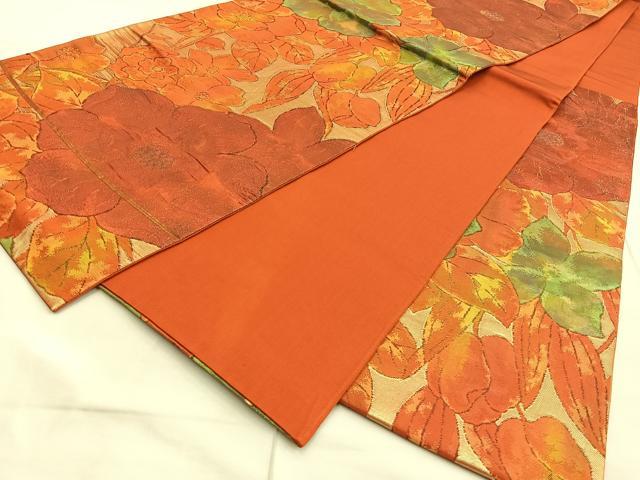 平和屋着物◎六通柄袋帯　唐花文錦　金唐　枝花文　ふくれ織　金糸　正絹　逸品　BAAL7296di