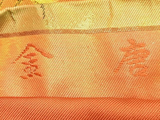 平和屋着物◎六通柄袋帯　唐花文錦　金唐　枝花文　ふくれ織　金糸　正絹　逸品　BAAL7296di