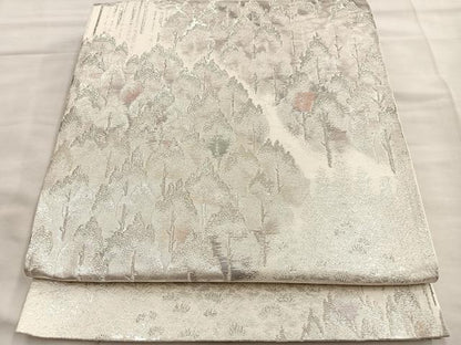 平和屋着物◎六通柄袋帯 古京錦 樹林文 二重引箔 銀糸 正絹 逸品 BAAL7298di