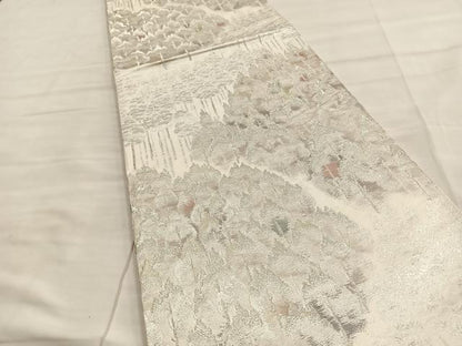 平和屋着物◎六通柄袋帯 古京錦 樹林文 二重引箔 銀糸 正絹 逸品 BAAL7298di
