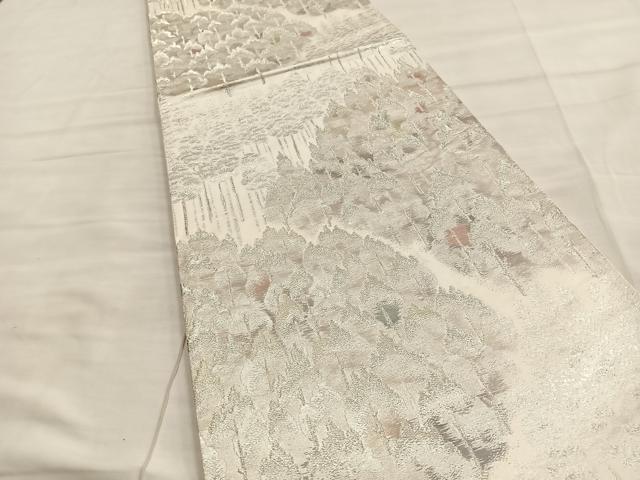 平和屋着物◎六通柄袋帯 古京錦 樹林文 二重引箔 銀糸 正絹 逸品 BAAL7298di