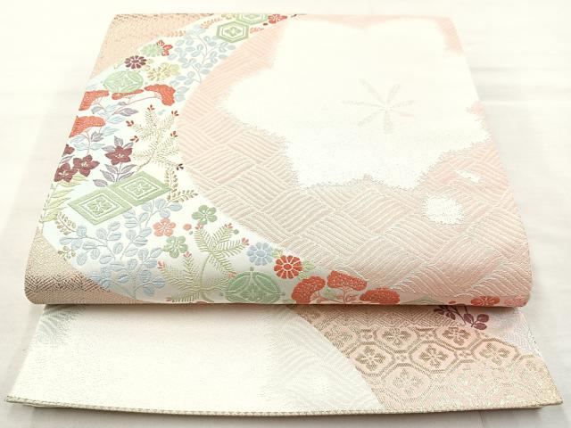 平和屋着物◎六通柄袋帯 唐織 草花文 金糸 正絹 逸品 BAAL7817cm