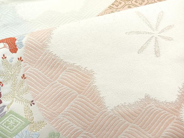 平和屋着物◎六通柄袋帯 唐織 草花文 金糸 正絹 逸品 BAAL7817cm