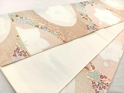 平和屋着物◎六通柄袋帯 唐織 草花文 金糸 正絹 逸品 BAAL7817cm