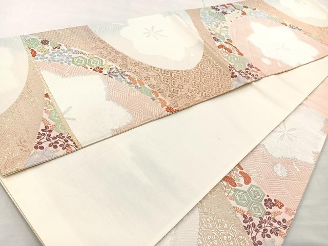 平和屋着物◎六通柄袋帯 唐織 草花文 金糸 正絹 逸品 BAAL7817cm