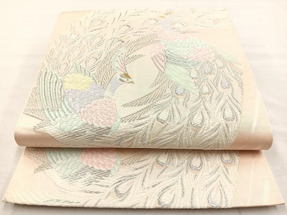 平和屋着物◎六通柄袋帯 唐織 孔雀 金銀糸 正絹 逸品 BAAL7822cm