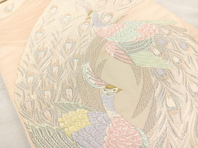 平和屋着物◎六通柄袋帯 唐織 孔雀 金銀糸 正絹 逸品 BAAL7822cm