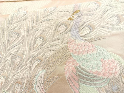 平和屋着物◎六通柄袋帯 唐織 孔雀 金銀糸 正絹 逸品 BAAL7822cm