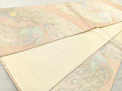 平和屋着物◎六通柄袋帯 唐織 孔雀 金銀糸 正絹 逸品 BAAL7822cm
