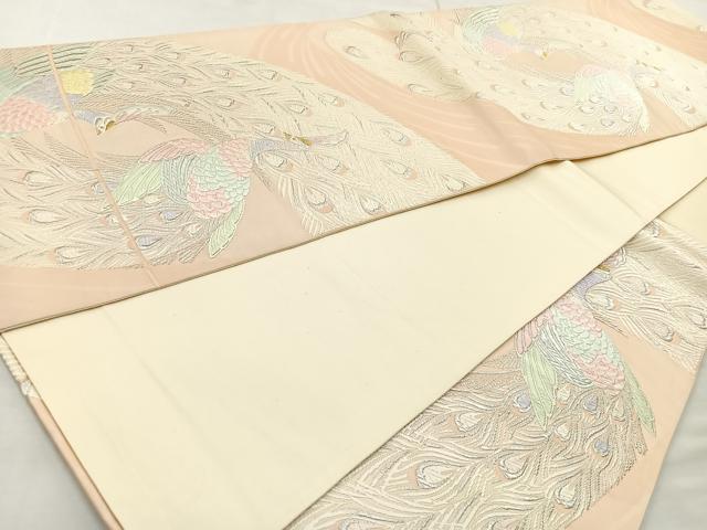 平和屋着物◎六通柄袋帯 唐織 孔雀 金銀糸 正絹 逸品 BAAL7822cm