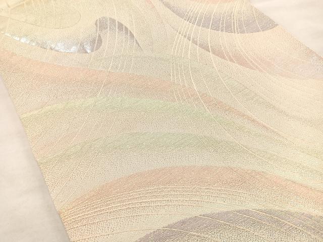 平和屋着物◎六通柄袋帯 流水文 銀糸 正絹 逸品 BAAL7824cm