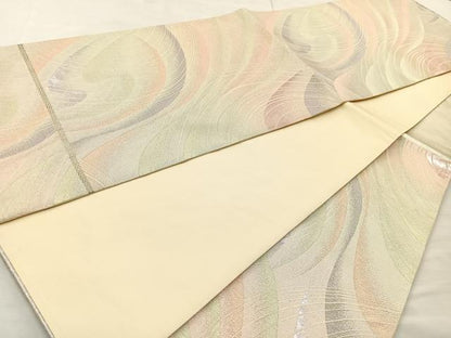 平和屋着物◎六通柄袋帯 流水文 銀糸 正絹 逸品 BAAL7824cm
