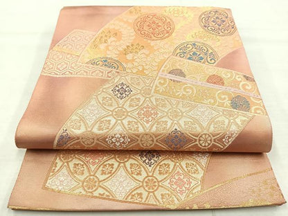 平和屋着物◎六通柄袋帯 御室錦 重ね扇面文 金糸 正絹 逸品 BAAL7833cm