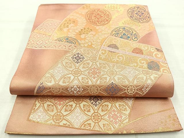平和屋着物◎六通柄袋帯 御室錦 重ね扇面文 金糸 正絹 逸品 BAAL7833cm